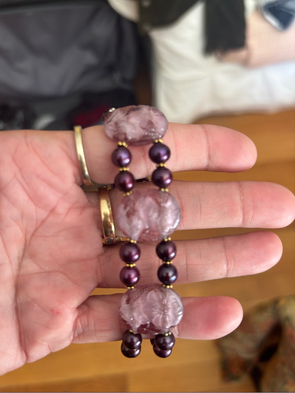 Amethyst-Tone Glass & Pearl Stretch Bracelet - Women's Jewelry